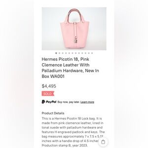 Hermes Picotin 18, Pink Clemence Leather With Palladium Hardware